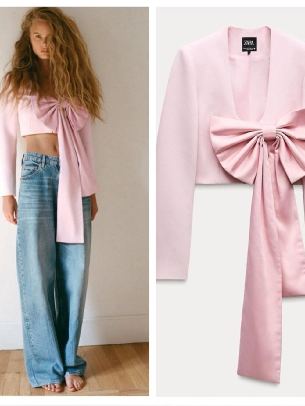 New Zara Bow Detail Crop Satin Effect Blazer/Suit Jacket 2010/716/626 Med NWOT